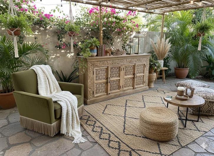 Buffet unique New Ibiza/Boho sculpté à la main, Maison & Meubles, Armoires | Dressoirs, Neuf, 150 à 200 cm, 25 à 50 cm, Avec porte(s)