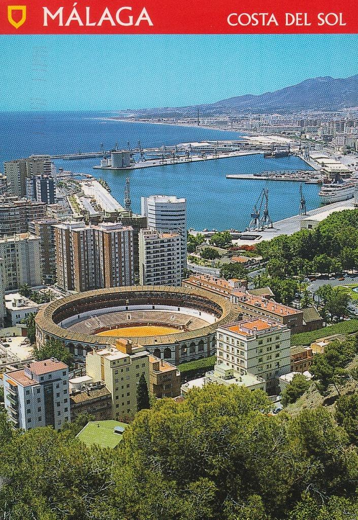 2010 - SPANJE - C.P. - Malaga: Plaza de Toros y puerto, Verzamelen, Postkaarten | Buitenland, Gelopen, Spanje, 1980 tot heden