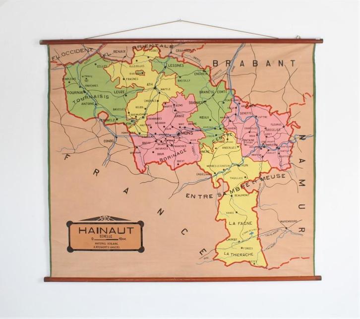 oude schoolkaart Hainaut - Henegouwen, Antiek en Kunst, Antiek | Schoolplaten, Aardrijkskunde, Ophalen of Verzenden