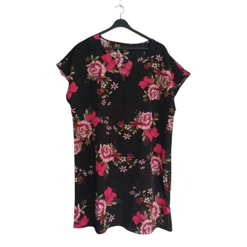 Zomerjurk bloemen zwart roze L, Kleding | Dames, Jurken, Nieuw, Maat 42/44 (L), Zwart, Boven de knie, Verzenden