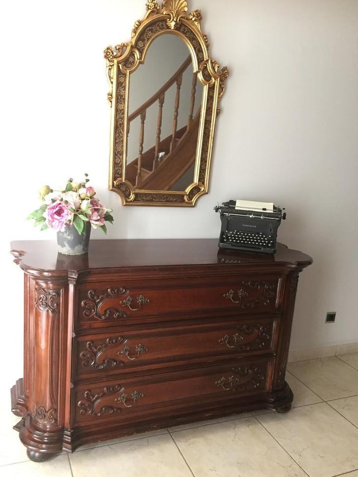 Set spiegel en commode noten met 3 laden, Kinderen en Baby's, Kinderkamer | Commodes en Kasten, Commode, Ophalen