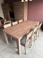 Moderne houten eetplaats met 6 stoelen - perfecte staat!, Ophalen, Nieuw, Moderne houtlook, 4 tot 6 stoelen