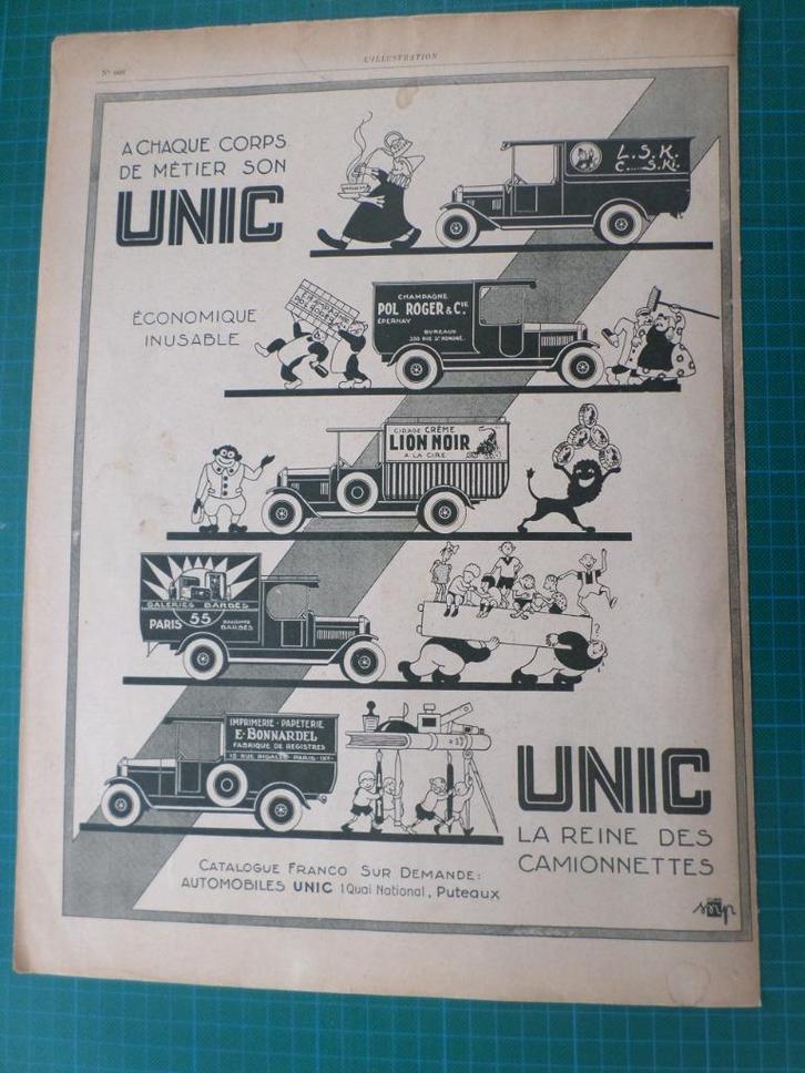 UNIC - publicité papier - 1929, Verzamelen, Merken en Reclamevoorwerpen, Gebruikt, Overige typen, Ophalen of Verzenden