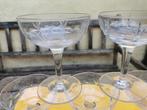 Vintage Champagne coupes 5st. Met ingeslepen motief., Ophalen of Verzenden