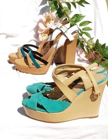 TOP DUO n°3🔥 sandales à talons T 38🔥 ( cuir véritable), Enlèvement ou Envoi, Pedro del hierro, Beige, Comme neuf