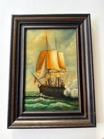 Navire de guerre peint à l'huile dans un large cadre en bois, Antiquités & Art, Art | Peinture | Classique, Enlèvement