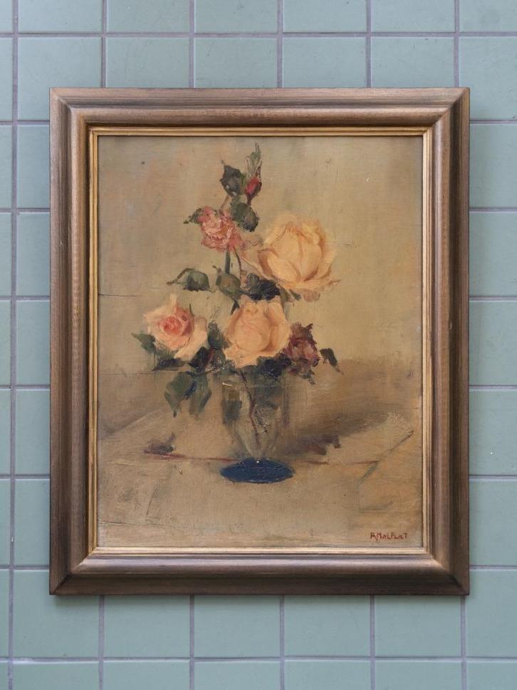 Romain Malfliet, Rozen, Olie op Paneel, Antiek en Kunst, Kunst | Schilderijen | Klassiek, Ophalen