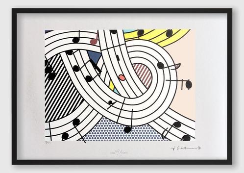 Roy Lichtenstein — Lithographie de notes de musique encadrée, Antiquités & Art, Art | Lithographies & Sérigraphies, Envoi