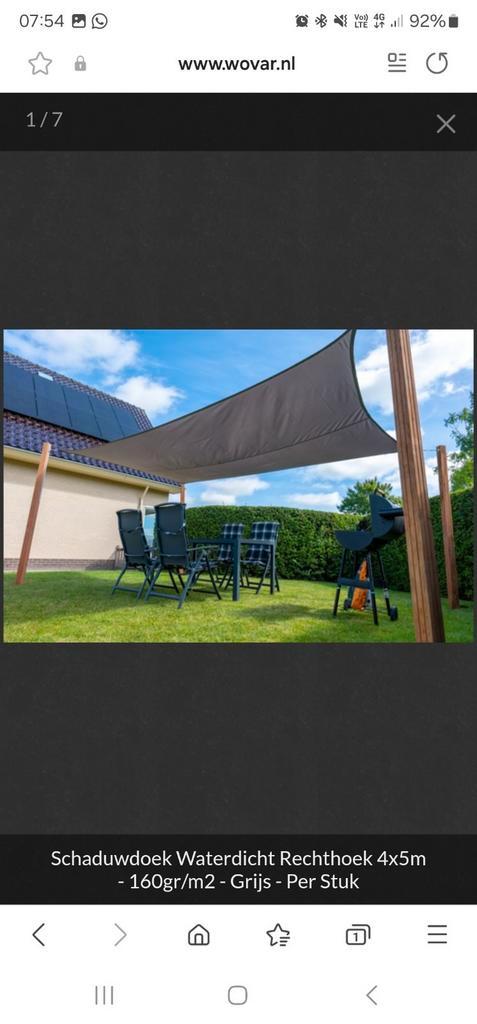 Schaduwdoek grijs 4mx5m +verstelbare oog 100cm en haken, Tuin en Terras, Schaduwdoeken, Zo goed als nieuw, Ophalen of Verzenden