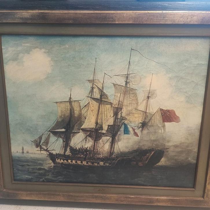 Nederlandse school (XIX),Groot schip op een stormachtige zee, Antiek en Kunst, Kunst | Schilderijen | Klassiek, Ophalen of Verzenden
