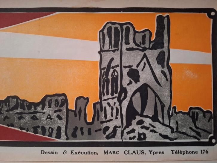 Oude affiche: WO1 Ieper 1918 affiche Marc Claus, Verzamelen, Posters, Zo goed als nieuw, Ophalen of Verzenden