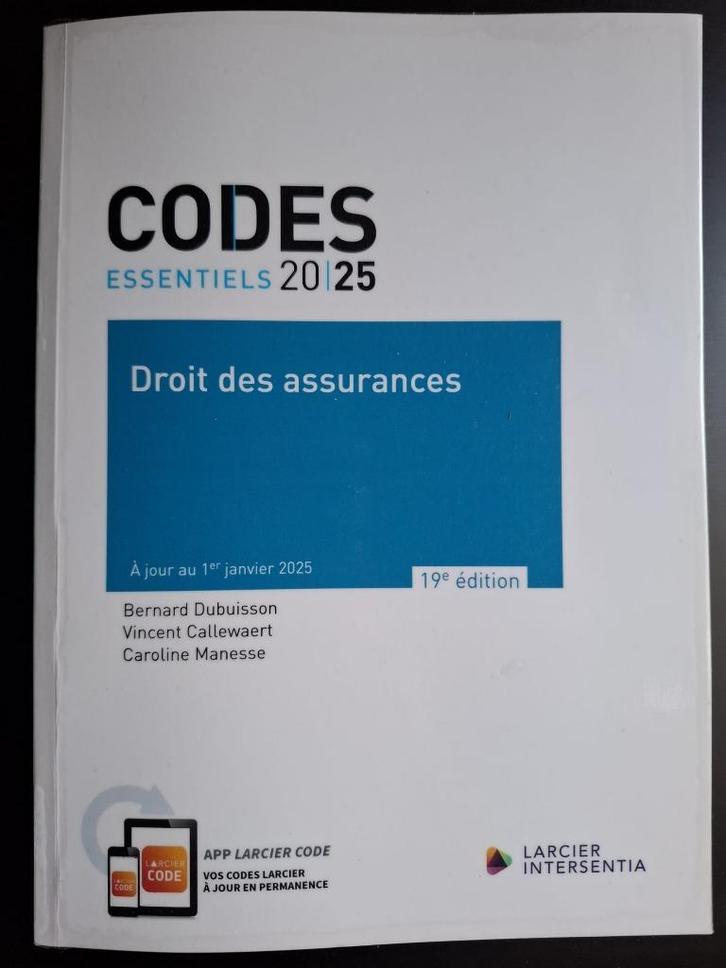 CODES ESSENTIELS 2025 : Droit des assurances (19e édition), Boeken, Studieboeken en Cursussen, Zo goed als nieuw, Ophalen of Verzenden