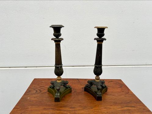 Koperen Empire Stijl Kandelaars (2), Antiek en Kunst, Antiek | Kandelaars, Koper of Brons, Ophalen of Verzenden