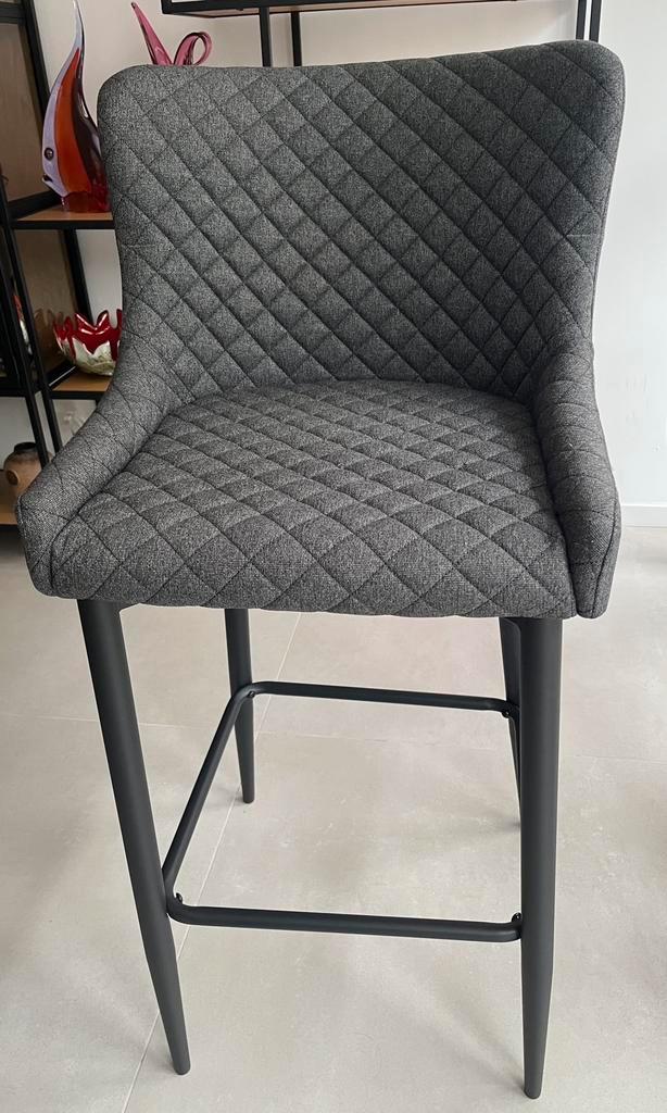 Barkruk PEBRINGE met rugleuning grijs stof/zwart, Huis en Inrichting, Barkrukken, Zo goed als nieuw, 60 tot 90 cm, Metaal, 2 krukken