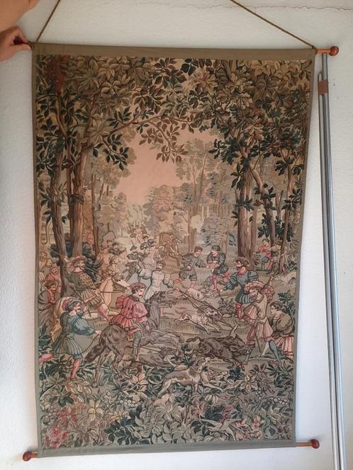 Authentiek wandtapijt "Jachtscene" (gedrukt textiel), Antiek en Kunst, Kunst | Overige Kunst, Ophalen
