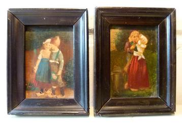 antieke miniatuur op koper schilderijtjes set  beschikbaar voor biedingen