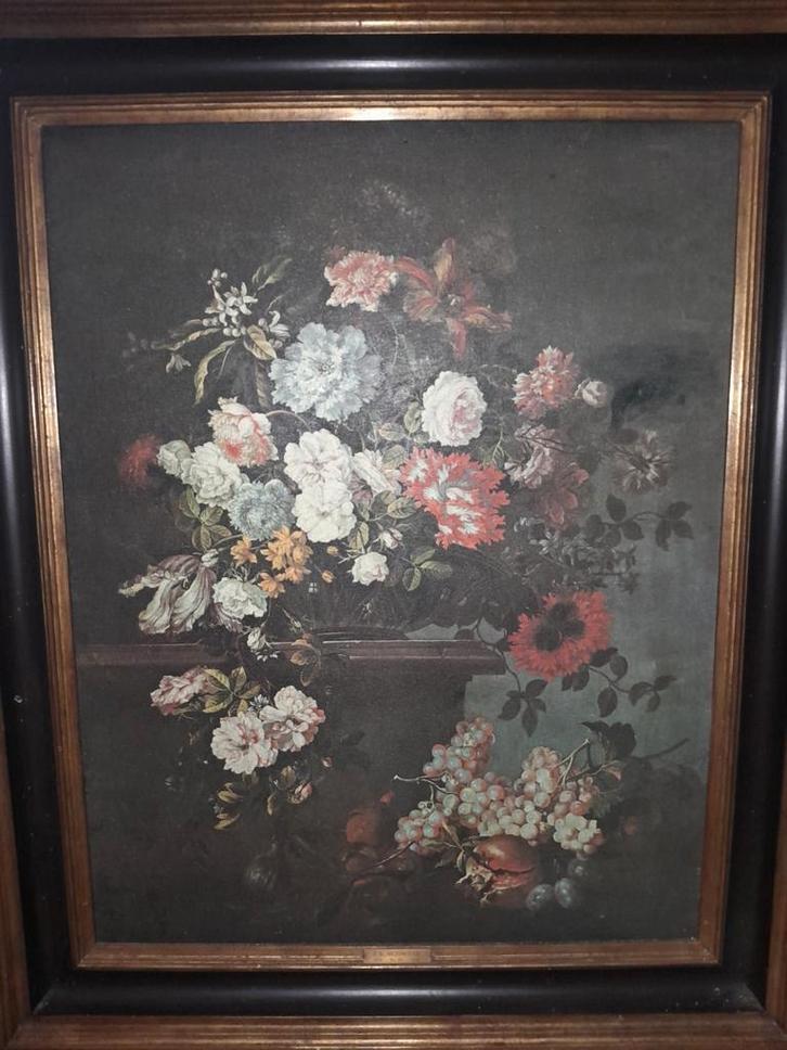 Vintage bloemen schilderij, reproductie J.B. Monnoyer, Huis en Inrichting, Woonaccessoires | Lijsten, Zo goed als nieuw, Ophalen