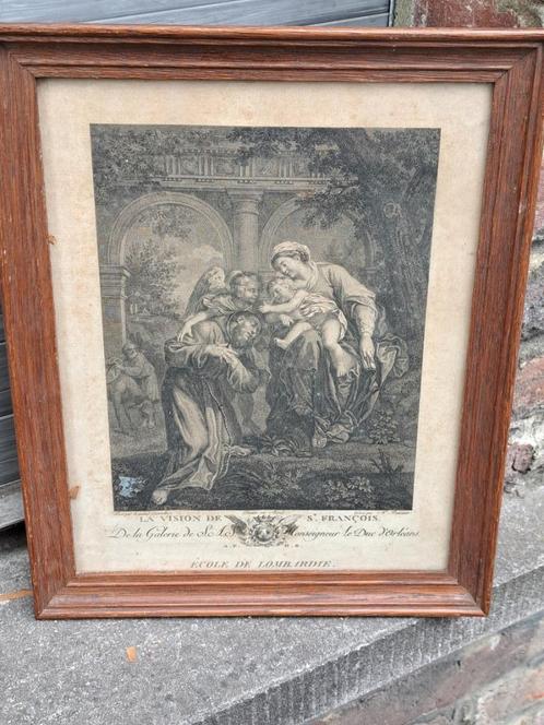 gravure la vision de saint francois, Antiek en Kunst, Kunst | Etsen en Gravures, Ophalen of Verzenden