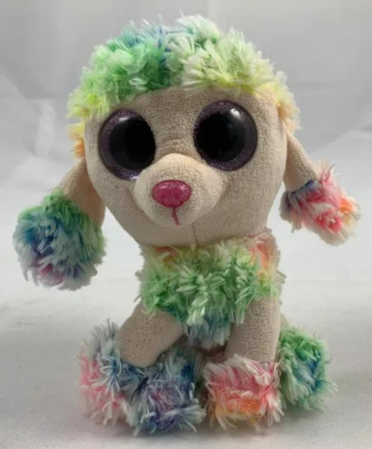 Ty Beanie Boo Rainbow poedel glitterogen knuffel 15 cm 2019, Kinderen en Baby's, Speelgoed | Knuffels en Pluche, Zo goed als nieuw