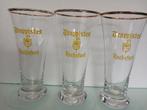Drie oude TRAPPISTS ROCHEFORT fluitglazen in geel, Ophalen of Verzenden, Zo goed als nieuw, Glas of Glazen