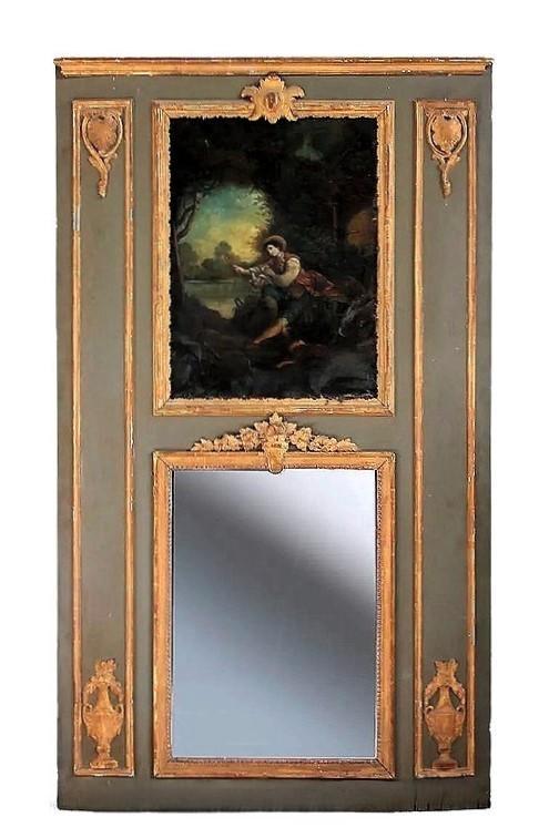 Louis XVI gelakte houten lambrisering trumeau 170cmx99cm, Antiek en Kunst, Antiek | Spiegels, 50 tot 100 cm, 150 tot 200 cm, Rechthoekig