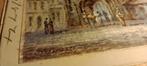 Kleine gesigneerde aquarel, Praag, 10x20, n164, Antiek en Kunst, Kunst | Schilderijen | Klassiek, Ophalen
