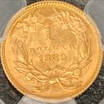 Gouden 1 Dollar 1889 Indiaan in PCGS-slab, Ophalen of Verzenden, Midden-Amerika, Losse munt, Goud