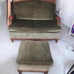 groene fluwelen zetel met bijpassende poef, Huis en Inrichting, Ophalen, 150 tot 200 cm, Tweepersoons, 75 tot 100 cm