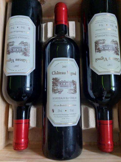 Château Vignol 2007 - 3 bouteilles de Bordeaux en coffret, Collections, Vins, Neuf, Vin rouge, France, Pleine, Enlèvement ou Envoi