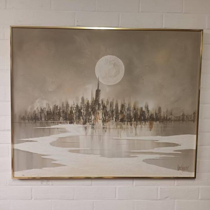 Lee Reynolds Burr (1936) - Olieverf - City by night, Antiek en Kunst, Kunst | Schilderijen | Modern, Ophalen