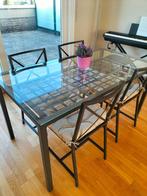 Table de salon en fer forgé et verre, Comme neuf, Métal, 50 à 100 cm, 100 à 150 cm