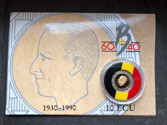 1990 België - 10 ECU - gold goud & silver proof in blister, Timbres & Monnaies, Monnaies | Belgique, Série, Or, Or, Enlèvement ou Envoi