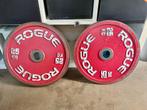 2x 25kg calibrated Rogue plates - halterschijven 50mm, Sport en Fitness, Ophalen, Gebruikt, Halterschijven