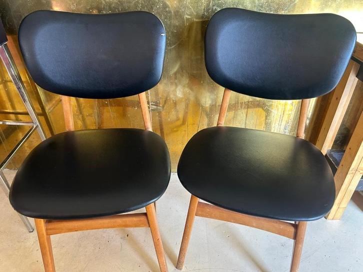 Vintage stoelen (set), Huis en Inrichting, Stoelen, Zo goed als nieuw, Twee, Hout, Leer, Zwart, Ophalen