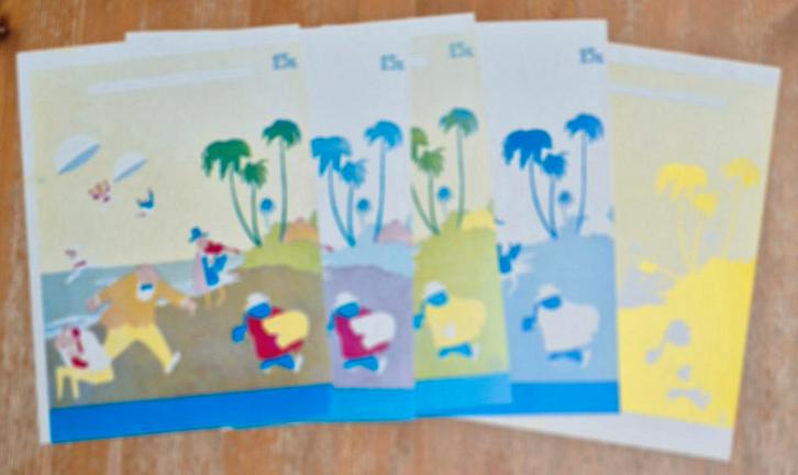 Nero 5 kleur-proefdrukken Het knalgele koffertje 1959 Sleen, Verzamelen, Stripfiguren, Zo goed als nieuw, Overige typen, Overige figuren