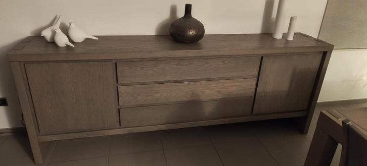 Complete eetkamer in vol hout met grijze nerven, Huis en Inrichting, Complete eetkamers, Gebruikt, 4 tot 6 stoelen, Ophalen