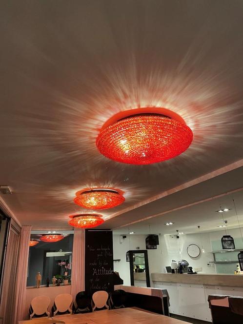 Grote plafondlamp rood (set van 3), Huis en Inrichting, Lampen | Plafondlampen, Zo goed als nieuw, Glas, Metaal, Ophalen