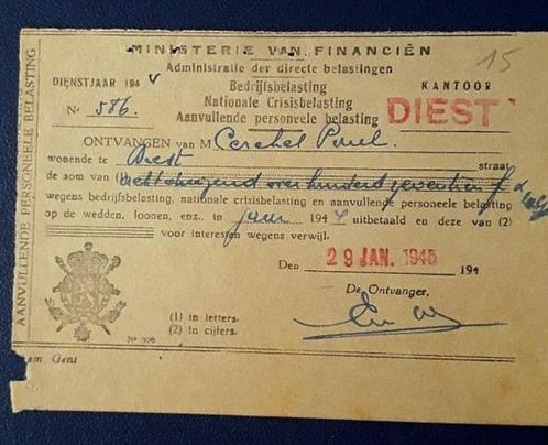 Ontvangstbewijs Min v Fin - Kantoor Diest, Postzegels en Munten, Brieven en Enveloppen | België, Overige typen, Ophalen of Verzenden