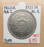 20 FR    1931 FR     POS.A     ALB.I      BELGIE      € 15, Ophalen of Verzenden, Metaal, Losse munt
