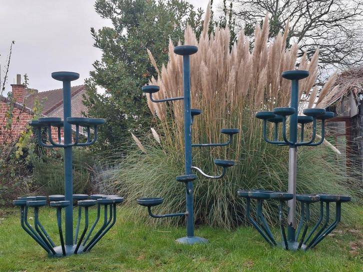 3 grote unieke inox plantenstaanders, Tuin en Terras, Bloembakken en Plantenbakken, Ophalen
