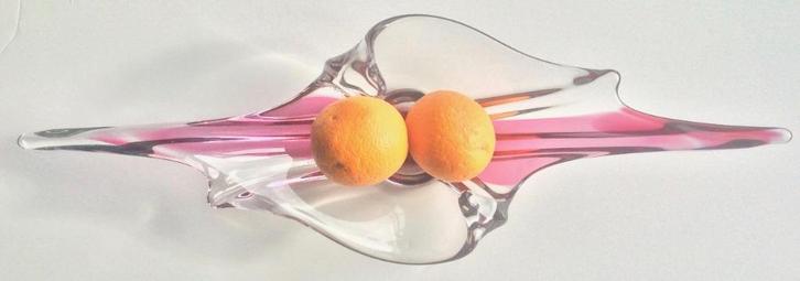 designcoupe in kleurloos en magenta kristal Val Saint Lamber, Antiek en Kunst, Antiek | Glaswerk en Kristal, Ophalen of Verzenden