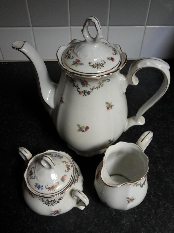 Antieke theeset: kan, suikerpot, melkpot, Bareuther Bavaria, Antiek en Kunst, Antiek | Servies los, Ophalen of Verzenden