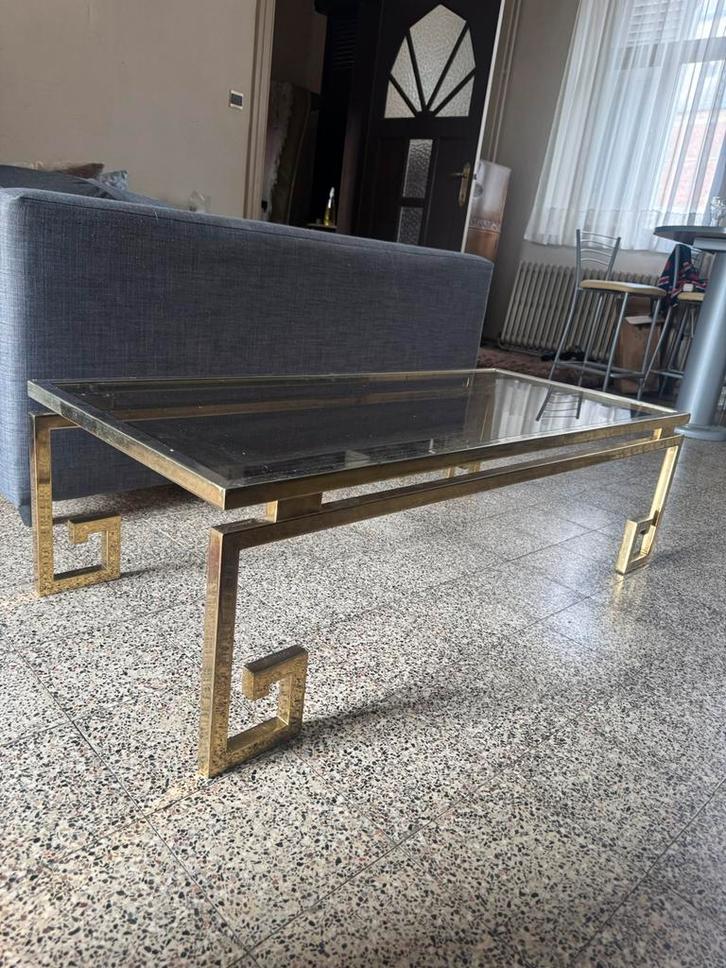 Table basse vintage en laiton et verre années 70, Antiek en Kunst, Antiek | Meubels | Tafels, Ophalen of Verzenden