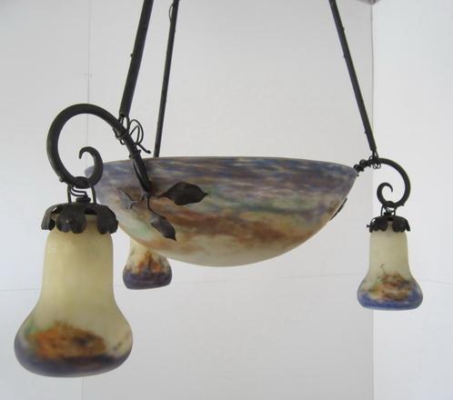 Antieke art nouveau Franse Muller Frères glaspasta luster, Antiek en Kunst, Antiek | Verlichting, Ophalen