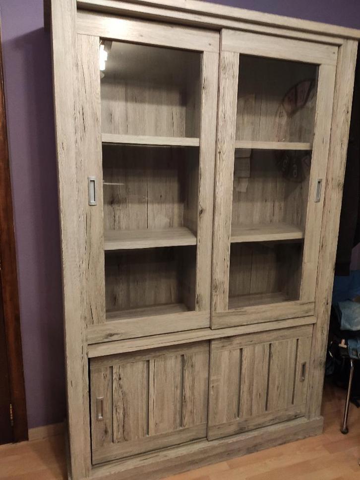 Salle à manger (table + vitrine + dressoir + 3 chaises), Maison & Meubles, Salles à manger complètes, Utilisé, Moins de 4 chaises