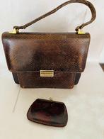 Vintage handtas reptielen leder met portomonee bruin, Handtassen en Accessoires, Tassen | Damestassen, Ophalen of Verzenden, Gebruikt