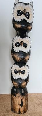 Houten beeldwerk van 3 uilen 79 cm hoog, Antiek en Kunst, Ophalen