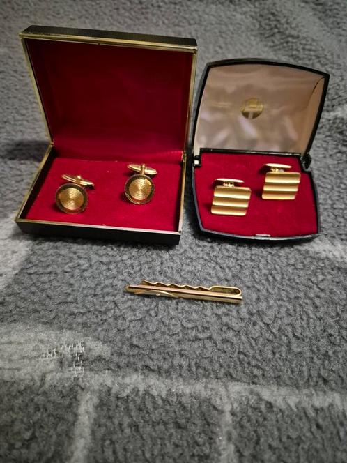 Antieke vintage 18k vergulde manchetknoppen en dasspeld, Handtassen en Accessoires, Manchetknopen, Zo goed als nieuw, Ophalen of Verzenden