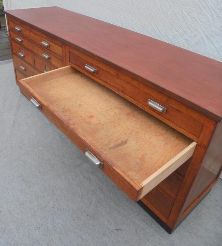 Ladekast papierkast winkelkast apothekerskast toonbank, Antiek en Kunst, Curiosa en Brocante, Ophalen of Verzenden