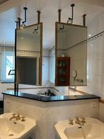 Hangende spiegel - gouden messing rand, Antiek en Kunst, Ophalen, Rechthoekig, 50 tot 100 cm, 100 tot 150 cm